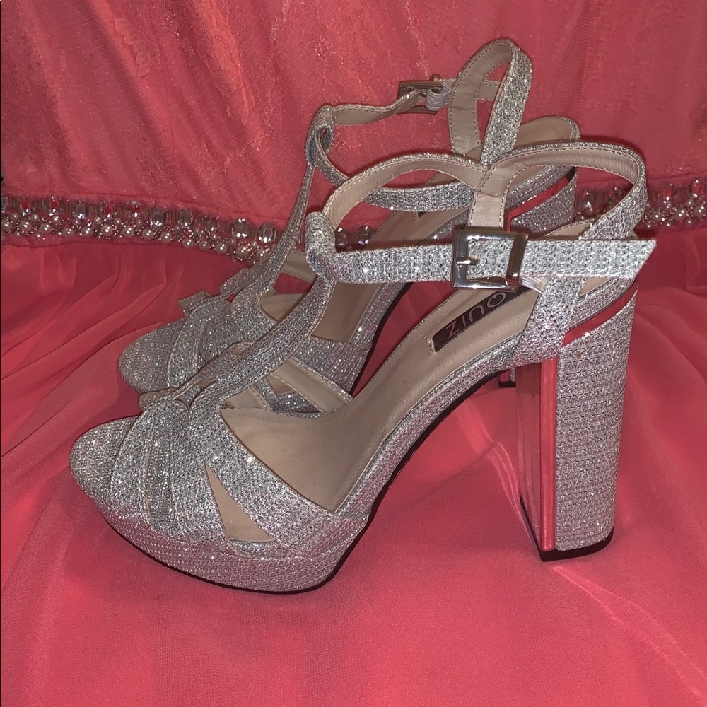 QUIZ Silver Glitter Heels